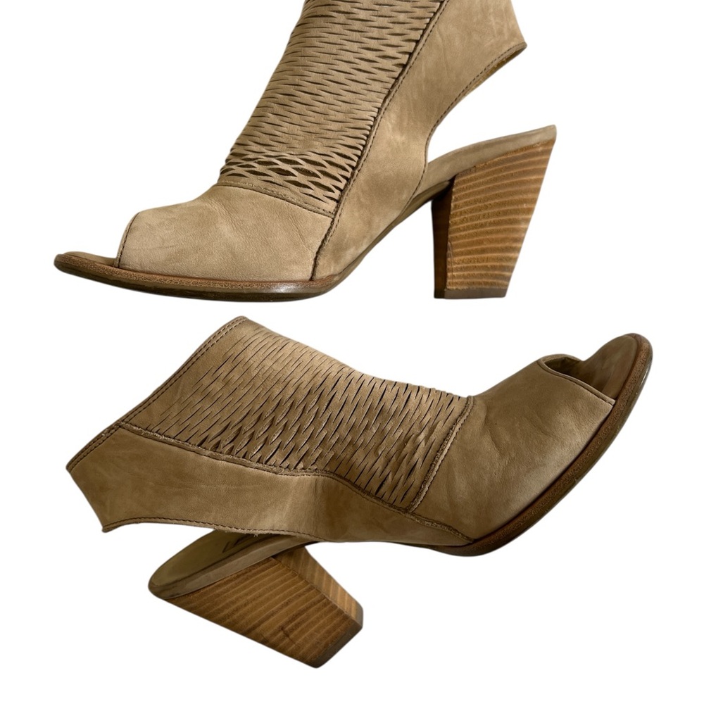 Designer Paul Green Beige Peep-Toe Heeled Booties – Woven Detail